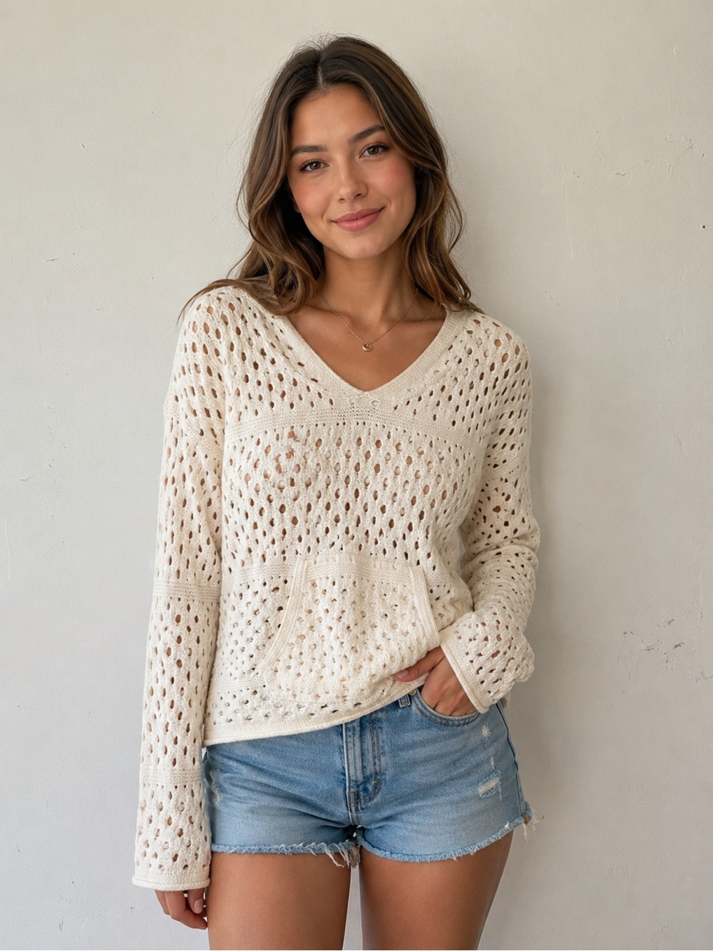 American Eagle Outfitters Cream Knit Sweater medium